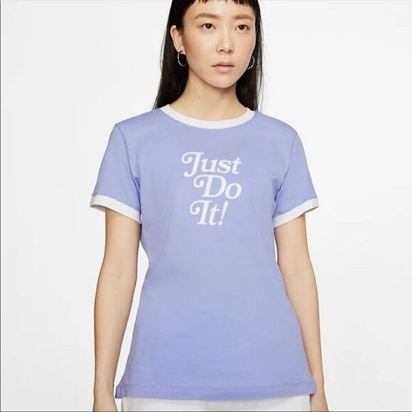 NIKE | The Nike Tee Just Do It Ringer Style T-Shirt Lavender Women’s Size Large - Picture 1 of 15